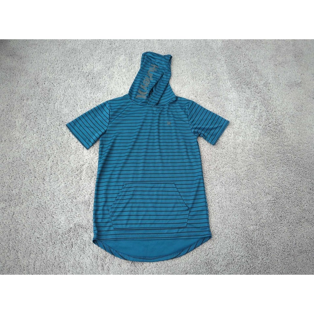 Hurley Hoodie Shirt Youth Boys L Blue Striped Short Sleeve Nike Dri-Fit Active